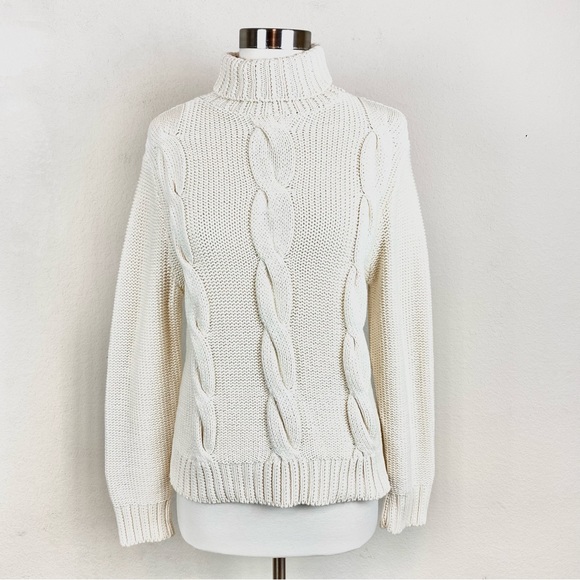 White House Black Market Cream Knit/Cable Knit Turtleneck Sweater - Picture 1 of 6